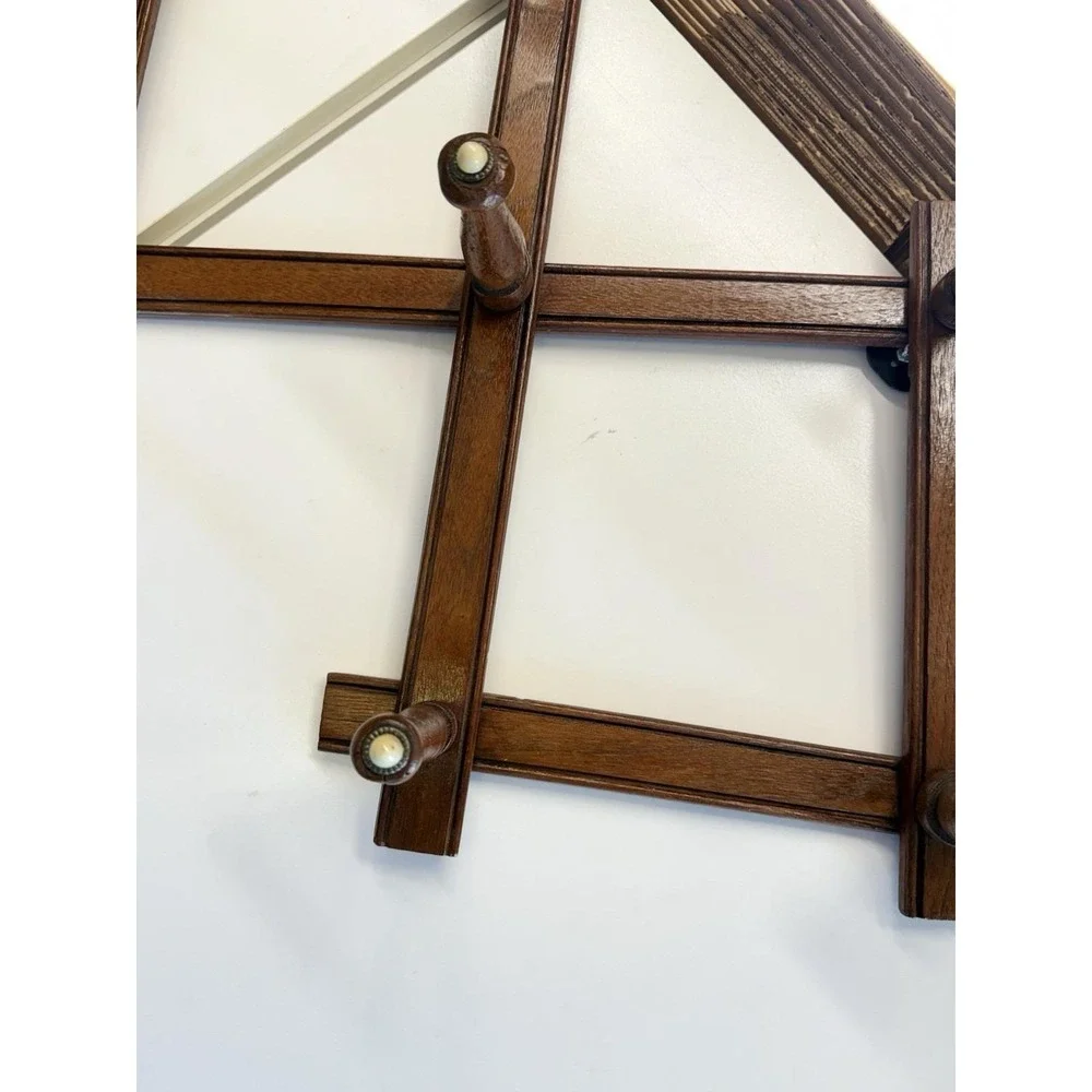 VTG Large Expandable Wooden Accordion 10 Peg Wall Hanger Mug Coat Hat Rack
